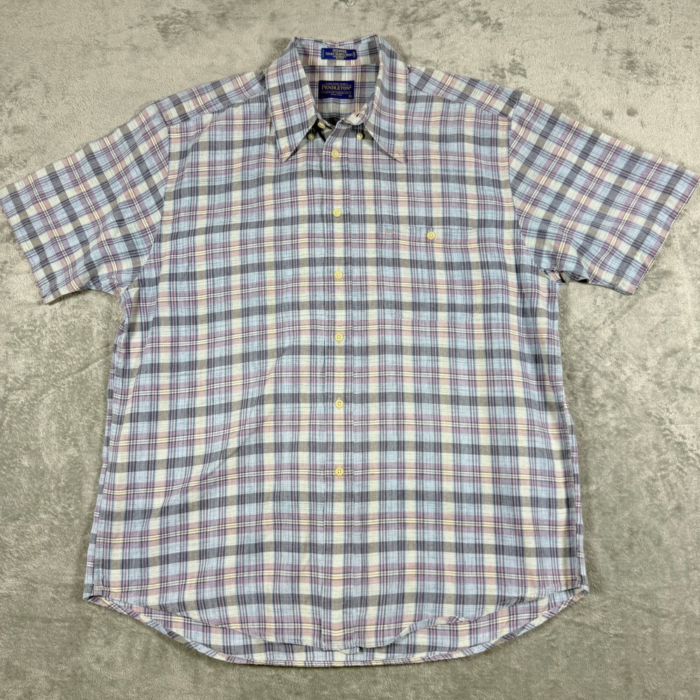 Pendleton Mens XL Short Sleeve Oceanside Button Down Shirt Plaid Blue Purple